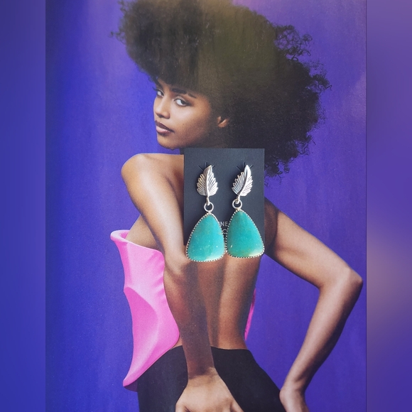 🆕️Turquoise and Silver Native Made Drop Earrings~ So Pretty ~ Fox Turquoise - Picture 5 of 8